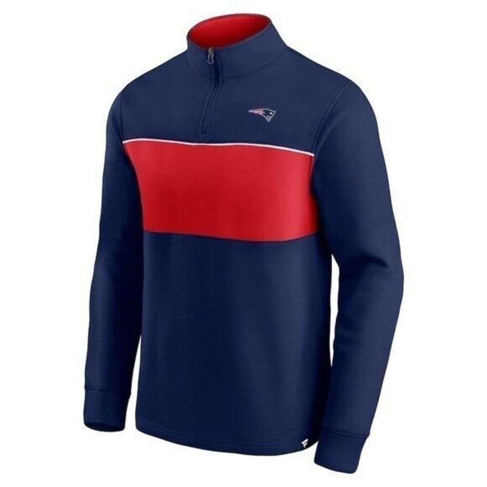 FANATICS Men's Navy, Red England Patriots Block Party Quarter-Zip Jacket NWT - Picture 2 of 6